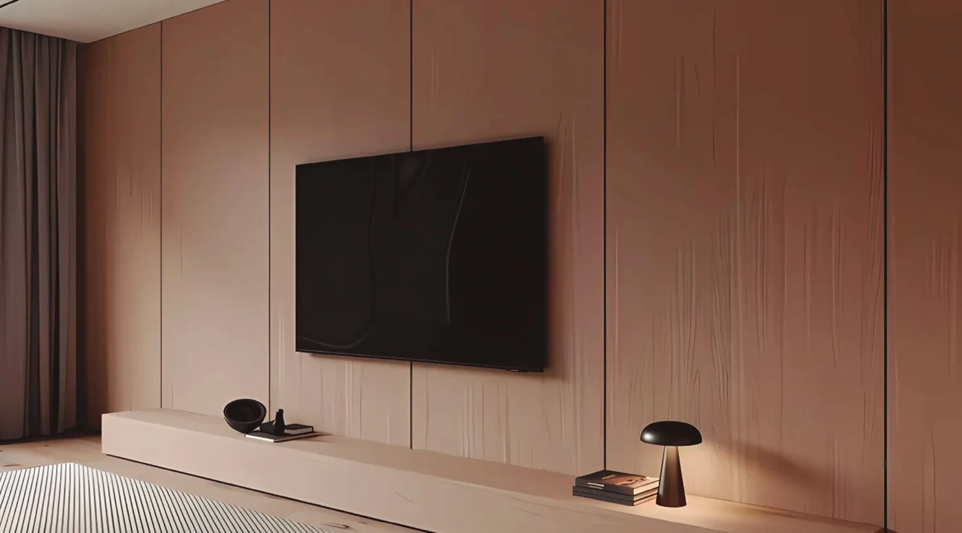 Wood-look wall panels in a living room